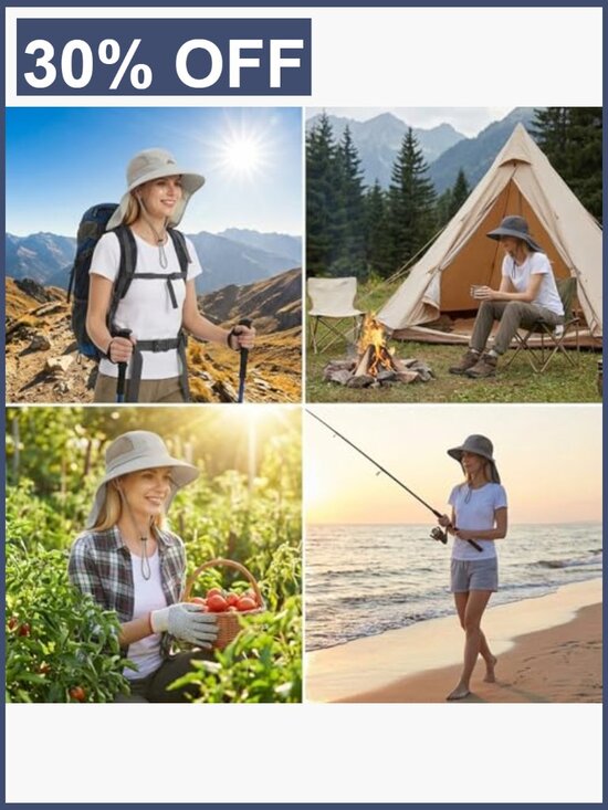Foldable Wide Brim Sun Hat with Neck Flap, Ponytail Hole, UPF 50+, Adjustable main image 6
